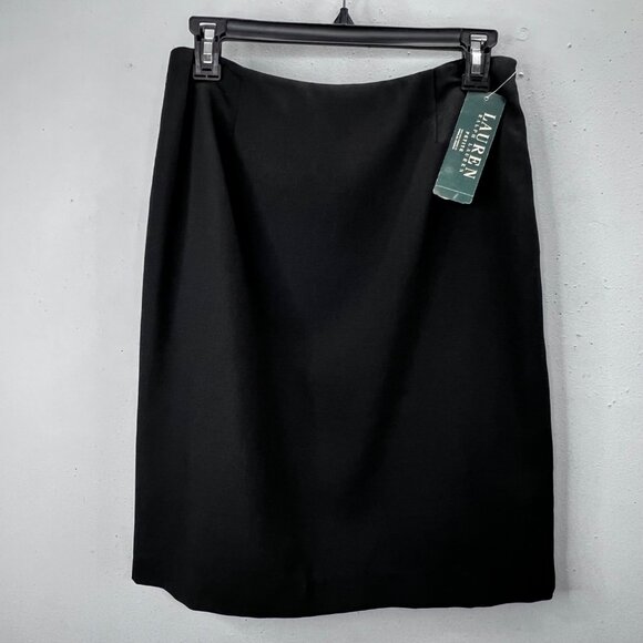 Ralph Lauren LRL Skirt Petite 8 8P Westbury Black Wool Pencil Knee Length NWT - Picture 1 of 6